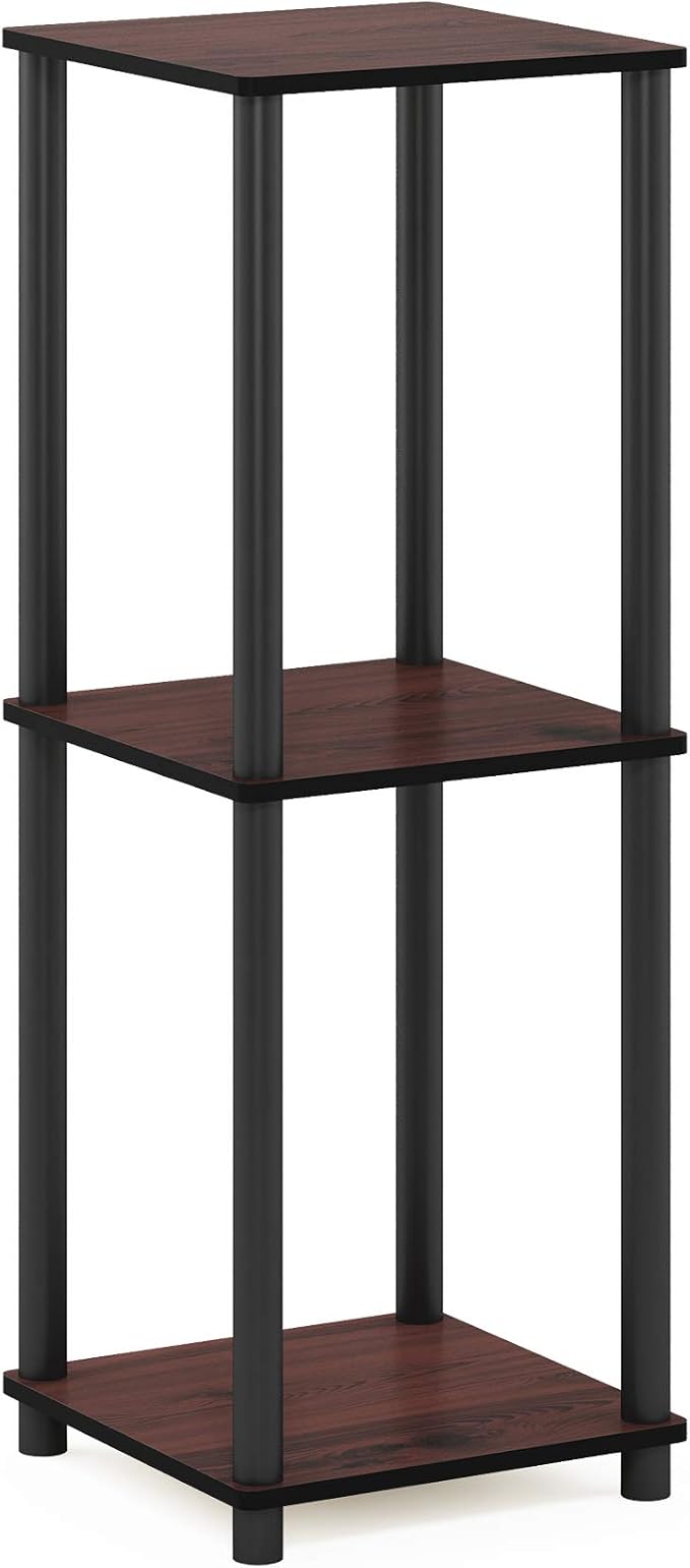 Furinno TURN-N-TUBE Side Table Set of 2, 2-Tier Modern Square End Table with Open Shelf, Toolless Stackable Night Stand, Bedside Table, for Living Room, Bedroom, Dark Cherry