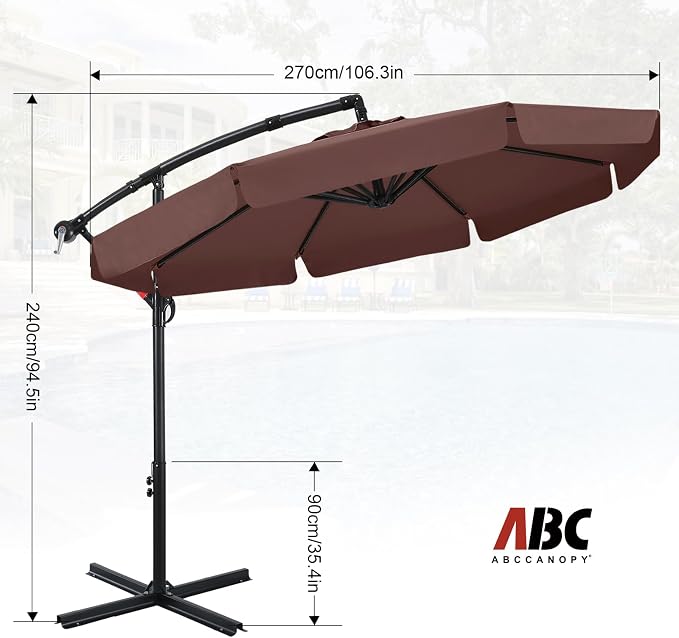 ABCCANOPY Premium Cantilever Patio Umbrellas 9FT (Brown)