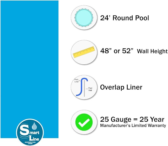 Lake Effect Pools 'Meadows Reprieve' 24' Round Above Ground Swimming Pool | 52" Inch Height | Resin Protected Steel Sided Walls | a Solid Blue Overlap Pool Liner and Widemouth Skimmer