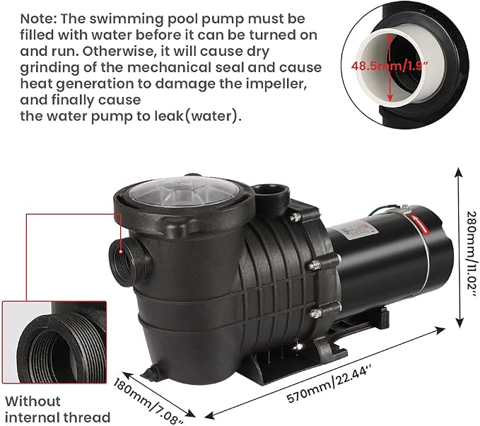 Anbull 1.5HP 6480GPH Pool Pump Inground/Above Ground, Powerful Self-Priming Dual Voltage Swimming Pool Pumps for 15000-31000 Gallons Pools, with Strainer Basket & Drain Plug (1100W/60HZ)