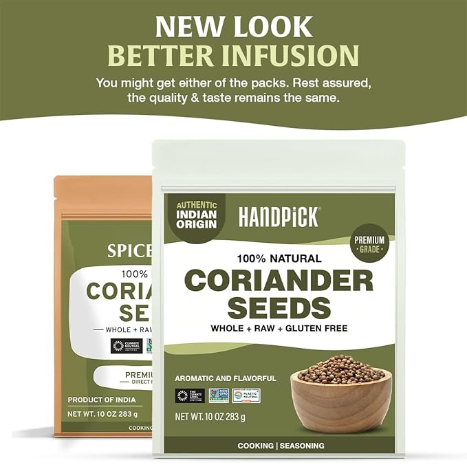 HANDPICK Whole Coriander Seed (283g/10oz) Premium Grade | Pure & Flavorful Coriander Seeds - Indian Origin | Non GMO, Gluten Free | Perfect for Cooking & Seasoning | Resealable (Packaging may vary)