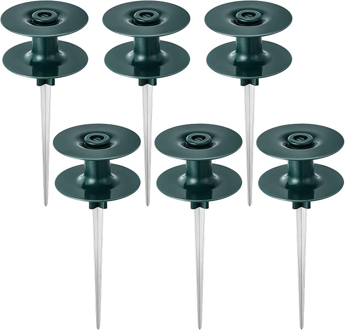 Chumia 10 Inch Garden Hose Guide Spike, Zinc Coated Rustproof Heavy Duty Metal Stake, Sturdy Top, Keeps Garden Hose Out of Flower Beds, Hose Guard for Yard Plant Protection(6 Pieces,Dark Green)