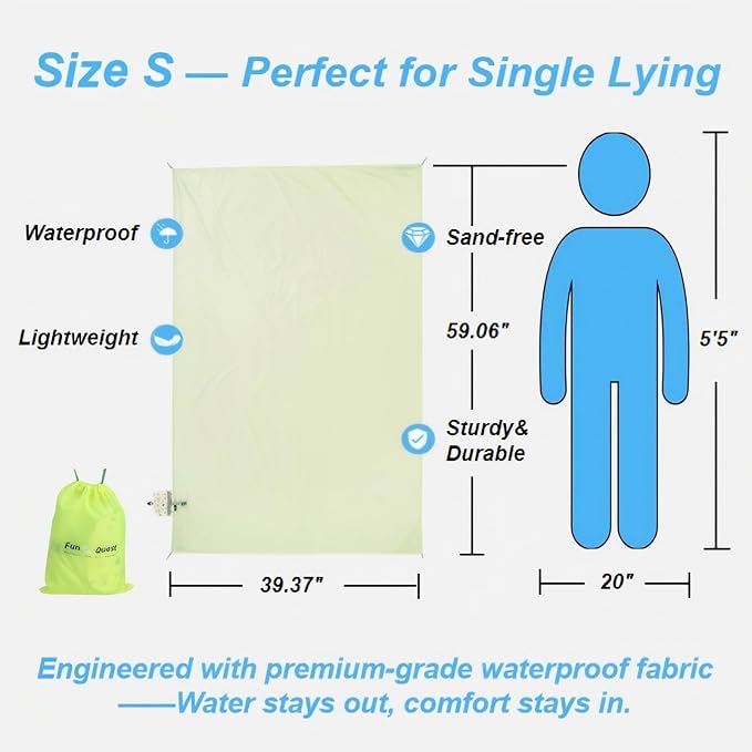 Picnic Blanket Waterproof – Packable Sand Proof Beach Blanket (0.42lb/0.66lb), Compact & Foldable, Fits in Pocket with Integrated Stakes, Ideal for Camping, Hiking, Travel, Concert, Festival