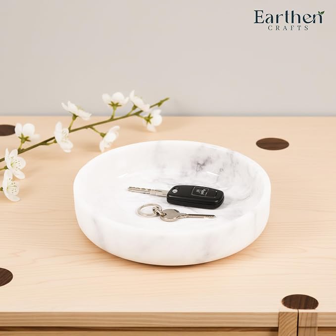 Marble Serving Bowl 8" Inches White Fruits and Vegetables Bowl for Kitchen Counter, Modern Decorative Entryway Table Accessories and Candy Bowl