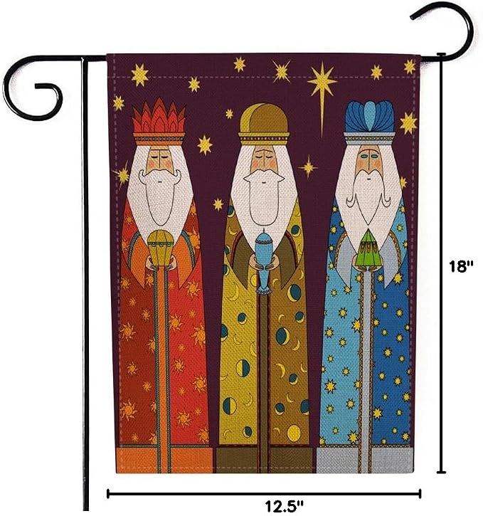 EMMTEEY Christmas Three Kings Wise Men Burlap Garden Flag - 12.5X18 Small Double Sided Winter Holiday Flag for Outside Christmas Decoration