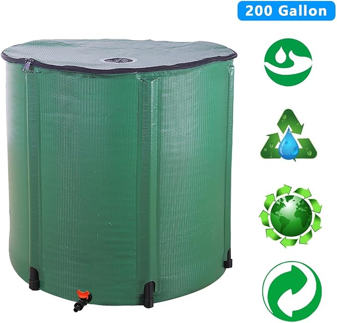 200 Gallon Folding Rain Barrel Water Tank, Portable Water Storage Tank, Rainwater Collection System Downspout, Upgraded Water Catcher Container with Filter (200 Gallon, Green)
