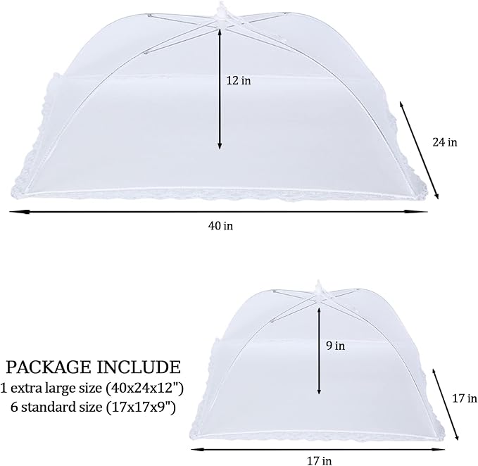 9 Pack Food Covers for Outdoors Include 1 Extra Large (40"X 24") & 8 Standard (17"X 17") Food Tents Mesh Food Covers for Outside