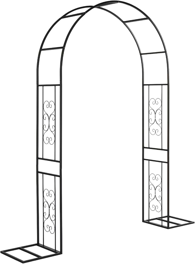 Outvita Garden Arch Trellis with Base, Heavy Duty Metal Arbour Archway for Climbing Plants Outdoor, Wedding Ceremony Party Patio Decor Black