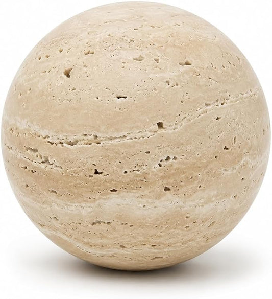 Natural Travertine Decorative Sphere, 3.15 Inch Stone Ball Decor, Hand-Polished Beige Orb Accent for Coffee Table, Shelf, Dresser and Living Room