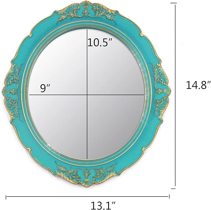 Eaoundm 13.1 x 14.8 inchs Decorative Wall Mirror, Oval (Blue 2 Pcs) | Vintage Hanging Mirrors for Bedroom Living-Room Dresser Decor