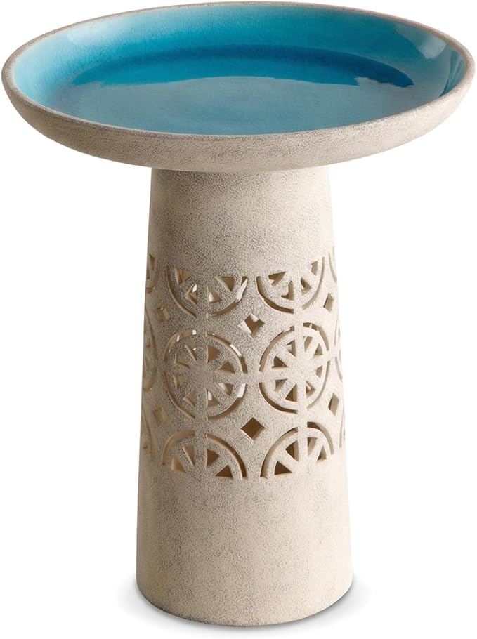 Ceramic Bird Bath for Outside, 18.5 Inch Tall Outdoor Birdbath, Lightweight Aesthetic Hollow Bird Baths with Detachable Large Bowl for Outdoors, Garden, Floor, Balcony, and Lawn