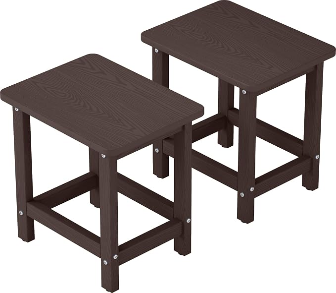 Set of 2 HDPE Outdoor Side Table, Weatherproof Small Outdoor Table for Adirondack, 16.6-Inch Patio Square End Tables for Garden, Backyard, Porch, Deck, Balcony, Poolside (Coffee)