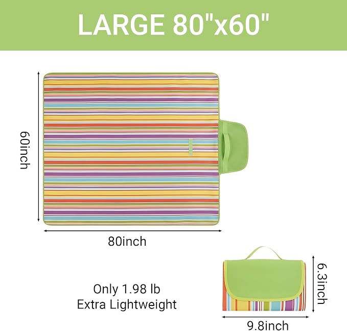 Waterproof Foldable Picnic Blanket Outdoor with Carry Strap,80"X60" Extra Large Beach Blanket Sandproof,Portable Soft Gingham Picnic Mat for Camping Travel Hiking Family Concerts Park(Yellow)