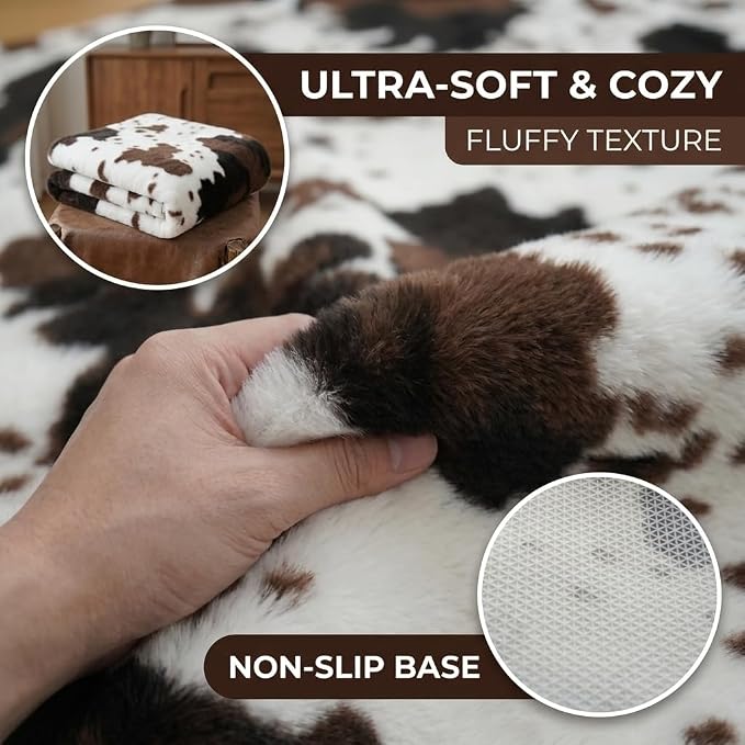 MustMat Faux Cowhide Rug, Cow Print Area Rug for Western Decor 5'2" x 6'7" | Ideal for Living Rooms, Dining Rooms & Offices. Matches Rustic Styles, Perfect for Holiday & Birthday Decor