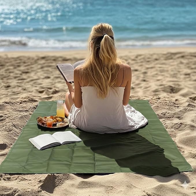 Outdoor Pocket Blanket, 55"x39" Waterproof Foldable Compact Small Picnic Blanket, Ultralight Tarp for Camping, Festival, Beach, Hiking, Backpacking, Travel, Stakes Included (Army Green)
