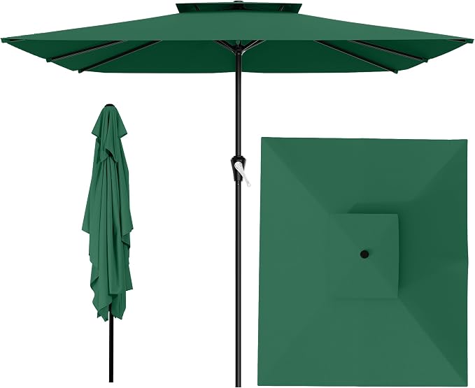 AreShark 8'x10' 2 Tiers Rectangular Patio Umbrella - Outdoor Umbrella Waterproof UV Protection, Market Table Umbrella w/Crank for Pool, Backyard, Deck(Dark Green)