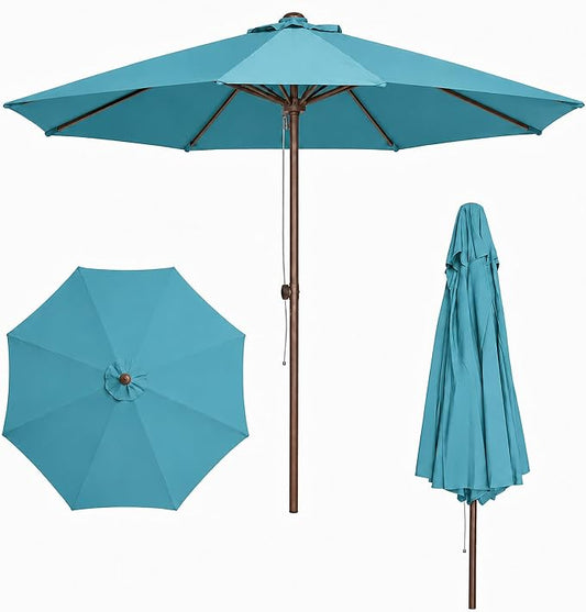 9FT Patio Umbrella, Outdoor Table Umbrella with Rope Pulley Lift, 3 Adjustable Heights, Market Umbrellas for Backyard, Pool and Deck, UPF50+