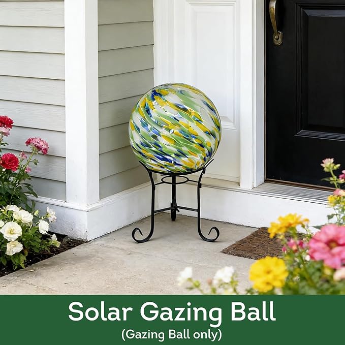 Lily's Home Gazing Ball - 10" Glass Globe with Solar Powered Lights - Outdoor Solar Lights for Yard & Patio - Garden Decor - Automatic On/Off Photosensitive Switch - Meadow Breeze