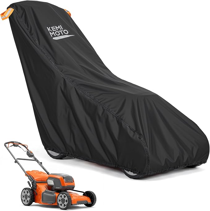 KEMIMOTO 600D Waterproof Walk Behind Lawn Mower Cover, Windproof Push Mower Cover with Reflective Straps & Hanging Loops Design, Compatible with Craftsman, Husqvarna, Greenworks, EGO, Toro and More