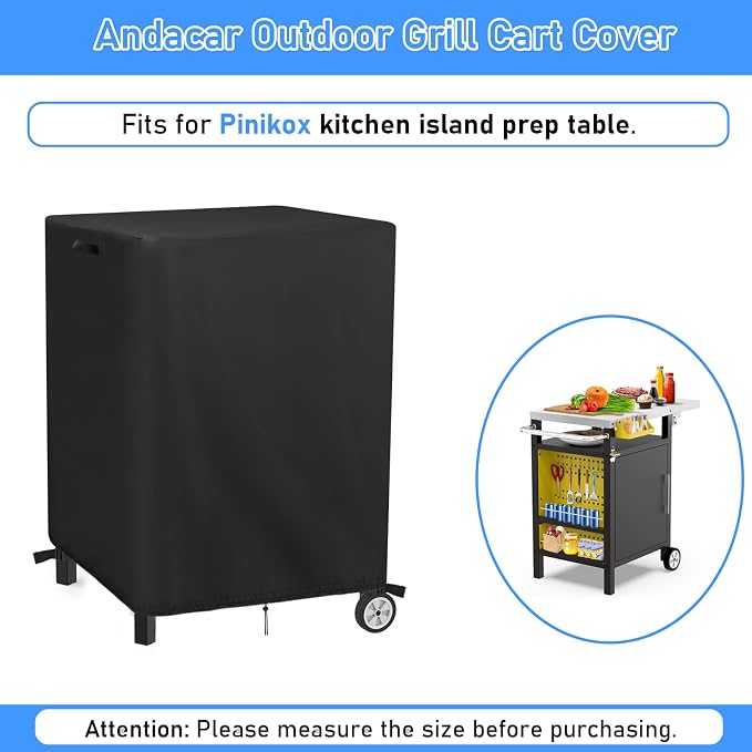 Outdoor Patio Table Cover for 28 inch Kitchen Island Prep Table, Waterproof Service Cart Covers Rolling Tool Cart Covering - 28"L×25"W×34"H, Black