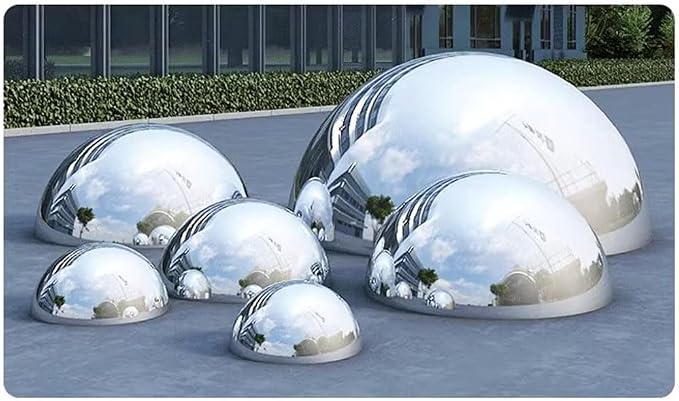 25 cm/10 inch Diameter Half Gazing Globe Mirror Ball,Silver 304 Stainless Steel Hollow Polished Reflective Smooth Garden Sphere,Colorful and Shiny Addition to Any Garden or Home