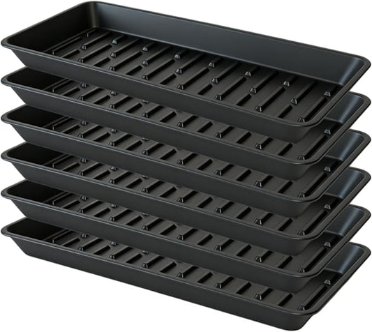 6 Pack Heavy Duty Rectangular Plastic Plant Saucer 6 x 11 Inch, No Holes Water Catcher Tray for Flower Pots, Indoor Outdoor Drip Tray for Windowsill & Window Box, Seed Tray & Nursery Plant Tray, Black