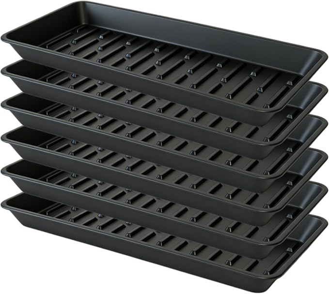 Plant Saucer Tray 6.5 x 13 Inch, Heavy Sturdy Long Narrow Plastic Plant Drainage Tray No Holes, Drip Tray for Pots, Seed Starter Growing Tray, Black