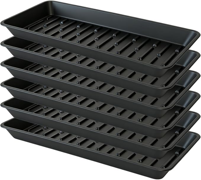 6 Pack Plastic Plant Trays Rectangular 14 Inch, Indoor Outdoor Plant Saucers with Drip Protection, Windowsill Planter Tray, 7 x 14.5 Inches, Black
