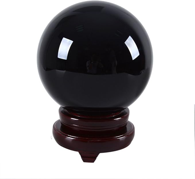 LONGWIN 150mm(5.9 inch) Big Divination Black Crystal Ball for Witchcraft Fengshui Sphere Home Decorations Meditation Ornaments