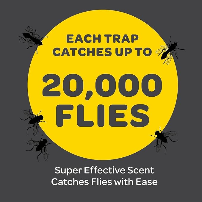 Outdoor Fly Trap [Set of 1] Fly Traps with Dissolvable Non-Toxic Bait - Fly Repellent for Outdoor Use Only - Controls Flies for Patios, Barns, Ranches Etc. Hanging Fly Traps with Tie Included