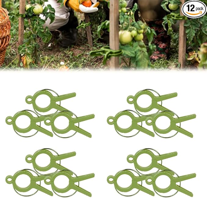 Plant Clips, 2026 Upgrade Plant Support Clips Reusable Garden Clips, Secured Plastic Plant Clips, Tomato Trellis Clips Plant Vine Fixing Clips for Climbing Plants Indoor Outdoor (Green*12)