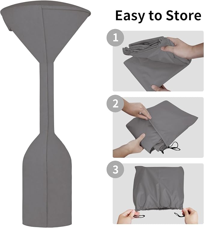 Easy-Going Stand-Up Patio Heater Cover with Zipper and Storage Bag, Waterproof Outdoor Heater Cover Dustproof, UV-Resisant, Wind-Resistant (95"H x 34"D x 19"B, Grey)