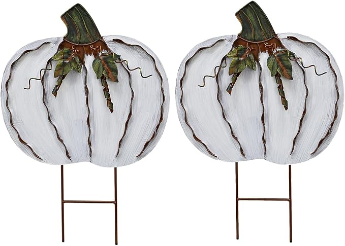 17" H Metal Pumpkin Yard Stake - Outdoor Fall Decor Rustic Garden Stake - Autumn Yard Sign Lawn Ornaments for Porch Home Patio Harvest Thanksgiving Halloween Decorations