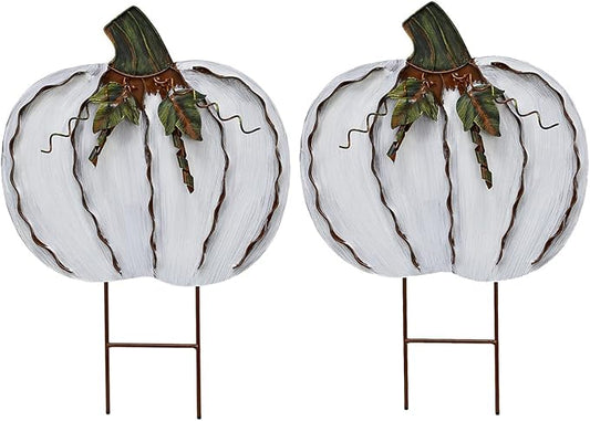 17" H Metal Pumpkin Yard Stake - Outdoor Fall Decor Rustic Garden Stake - Autumn Yard Sign Lawn Ornaments for Porch Home Patio Harvest Thanksgiving Halloween Decorations