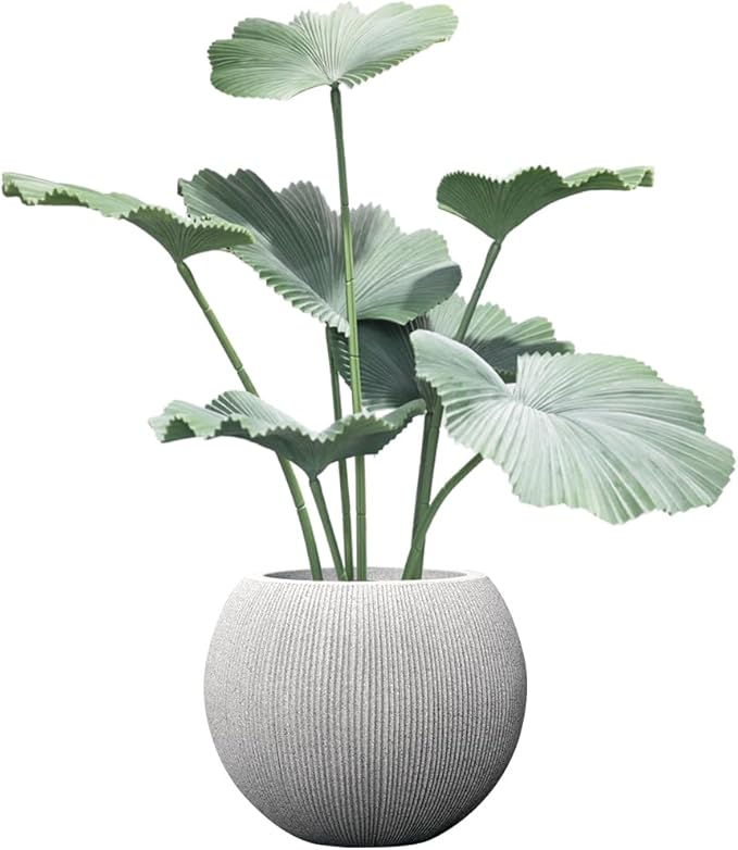 Contemporary Faux Stone Large Planter - Heavy-Duty Textured Resin Pot with Drainage, Elegant Minimalist Vessel for Landscaping, Balcony & Living Room (14.5 Inch)