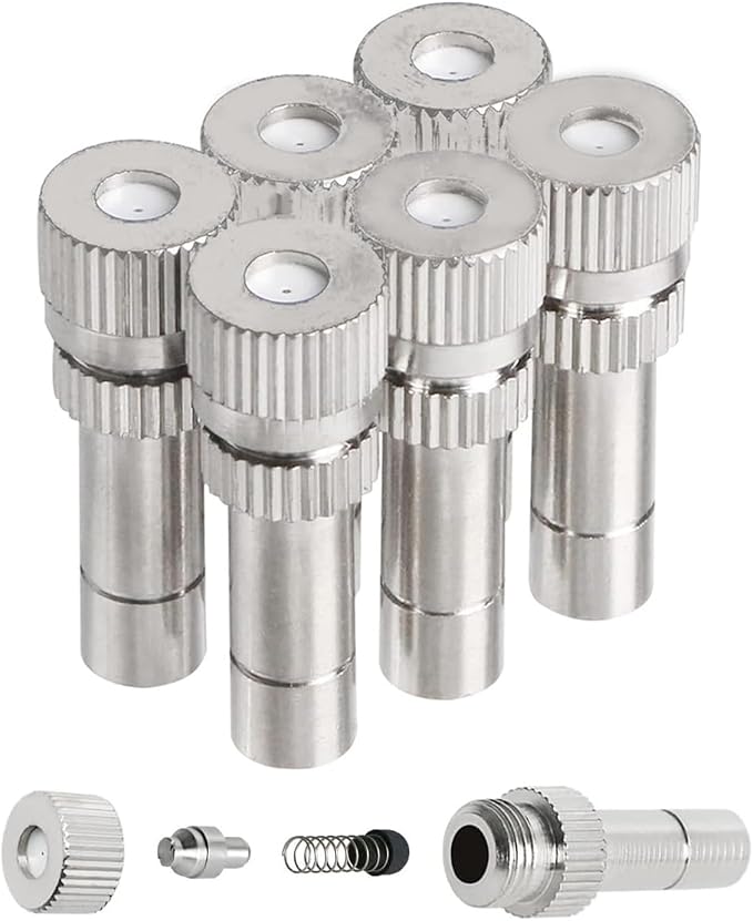 20pcs Brass Mister Nozzles, 6mm Misting Nozzles for Outdoor Cooling System, Landscaping, Air Humidification, Greenhouse Irrigation (without Filter, 0.028"/0.7mm Orifice)