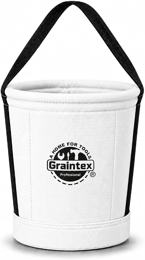 Graintex Canvas Utility Bucket 12"x10"x15". Tapered Tool Bucket, Reinforced Base & Carry Handle, Ripstop Canvas, Multi-Purpose Bag for Jobsite, Gardening, Home Use (White)