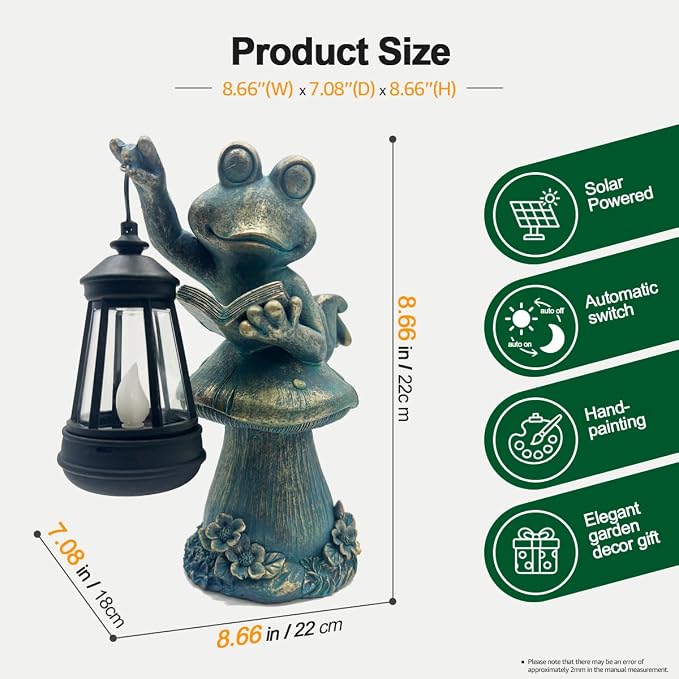 Solar Garden Outdoor Statues Lantern Figurines Light Decorations for Outdoor Patio Balcony Yard Lawn, Ideal Gifts for Mom Friends (Bronze -Frog)
