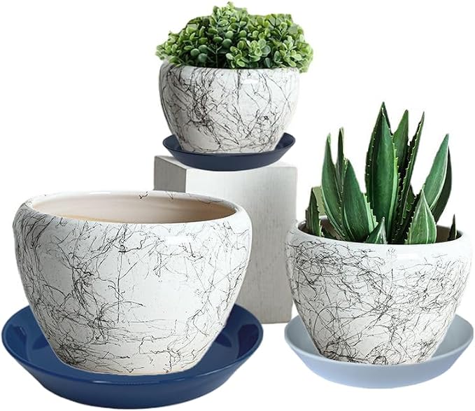 Ceramic Plant Saucer Tray 4 Pcs 4 5 Inch Blue, 5" OD x4.25 ID x1.18 Deep| Round Sturdy Heavy Duty Glazed Bevel Planter Drip Flower pots with Catch Basin for Indoor Outdoor Plants