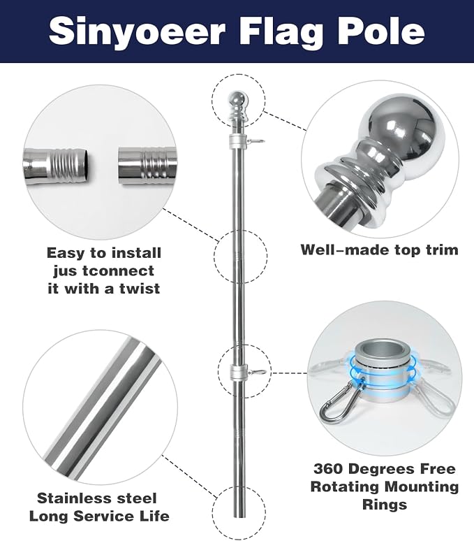 Stainless Steel Flag Poles, 6 FT Flag Pole for Outside House, Residential or Commerical, 1 Inch Spinning Flag Pole for 3X5 Flag, Silver High Wind Flag Pole (Without Bracket)