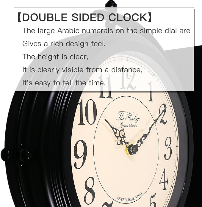 BESTIME 66264B 16-Inch Double Sided Metal Wall Clock with Black Frame.Sturdy Frame,Easy Read,Garden,Home Décor,Indoor,Outdoor,Farmhouse,Yard,Station,Office,Photography Props.