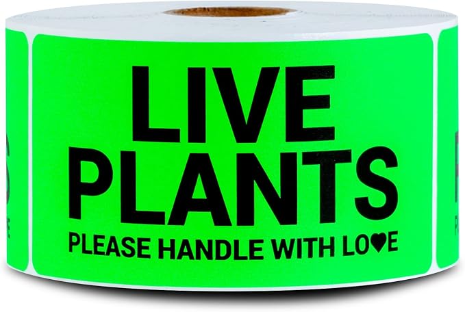 Live Plants Labels (4 x 2 Inch, Green - 300 Labels) - Please Handle with Care for Shipping & Handling Instructions, Warning/Caution Supplies & Shipping Plants Stickers