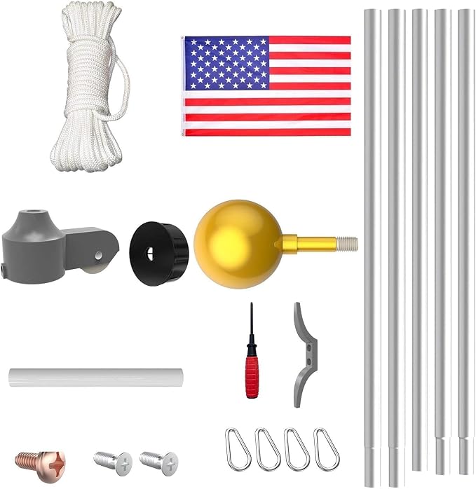 Flag Pole for Outside House, 20 FT Heavy Duty 45K PSI & 95 HBW Hard Aerospace Aluminum Flagpole Kit, Unbending Outdoor In-Ground Flag Poles with 3x5 American Flag for Yard, Residential or Commercial
