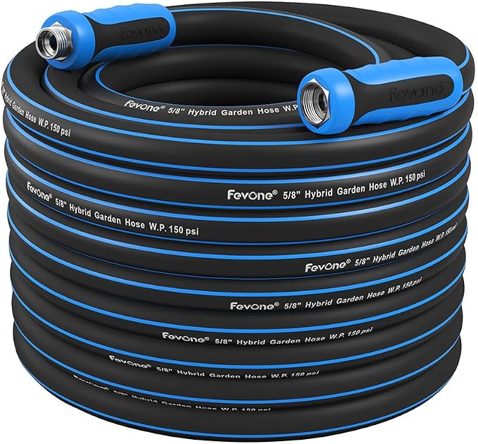 FEVONE Heavy Duty Garden Hose 35 ft, Hybrid Polymer Water Hose | Flexible, Leak-Free, Lightweight, 5/8 ID, 600 PSI, 3/4 GHT Aluminum Fittings with Swivel Handles
