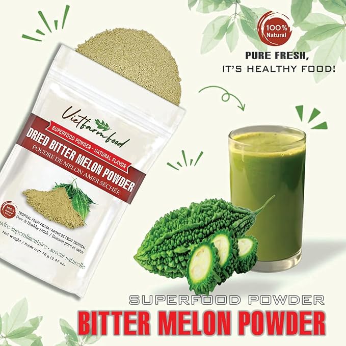 BITTER MELON POWDER 2.47 oz (70g) VIETFARMFOOD: Pure freeze-dried fruit powder, made from real fruit with no added sugar - Perfect for daily nutrition to keep your body full of vitality.