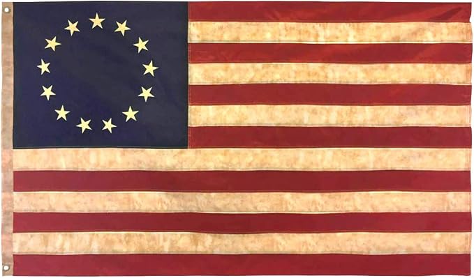USA Tea Stained American Betsy Ross Flag 3x5 FT Nylon Polyester Embroidered Stars and Sewn Stripes 13 Stars Banner