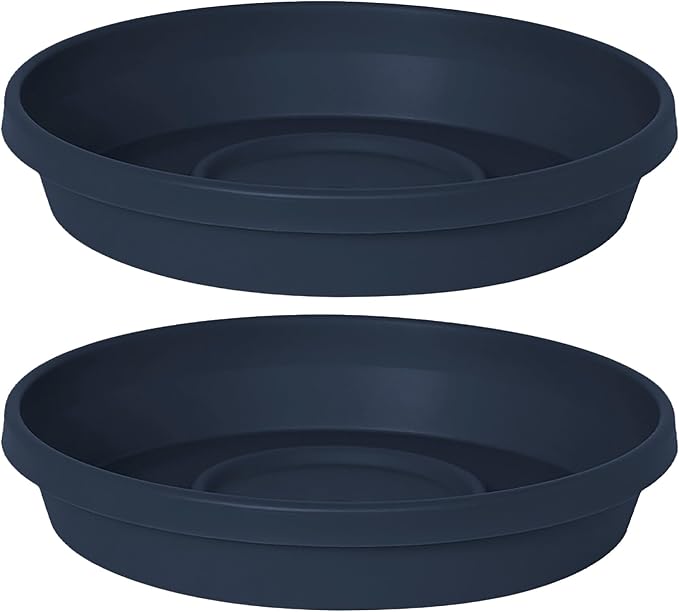 Bloem Terra 20" Round Plastic Plant Saucer, Lightweight UV-Resistant Indoor/Outdoor Flower Pot Tray - Fits 20-inch Planter Pots, Navy, 2-Pack