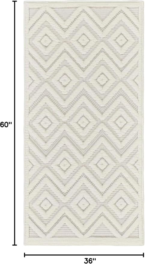 Nourison Home Versatile Ivory White 3' x 5' Area Rug - Easy Clean, Non Shedding, Bed Room, Living Room, Dining Room, Kitchen (3' x 5')