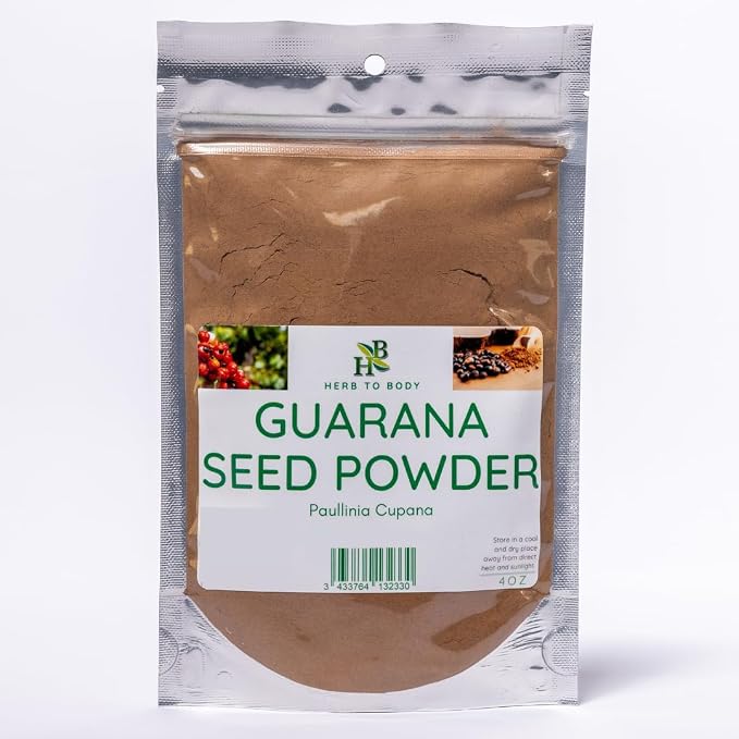 Herb To Body Guarana Seed Powder - Paullinia Cupana Wildcrafted, Fine Botanical Powder for Herbal Mixes, Smoothie Add Ins, 4oz