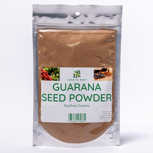 Herb To Body Guarana Seed Powder - Paullinia Cupana Wildcrafted, Fine Botanical Powder for Herbal Mixes, Smoothie Add Ins, 4oz